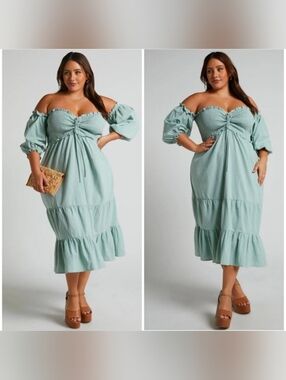 Light Sage Ruffle Midi Dress 100% Cotton